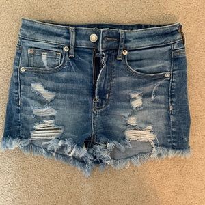 Distressed jean shorts